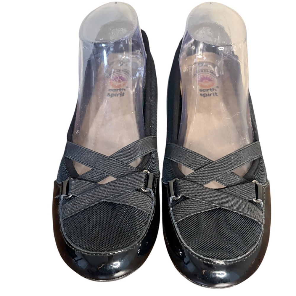 Earth Spirit Black Ballet Flats‎ Excellent Gelron Cushion Strappy Women 9.5